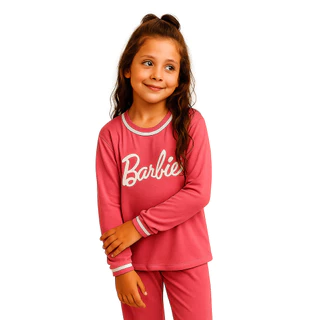 Pijama Infantil Feminino Inverno Meia Estação Barbie Estampado Malha PV Blusa e Calça em Oferta na Shopee