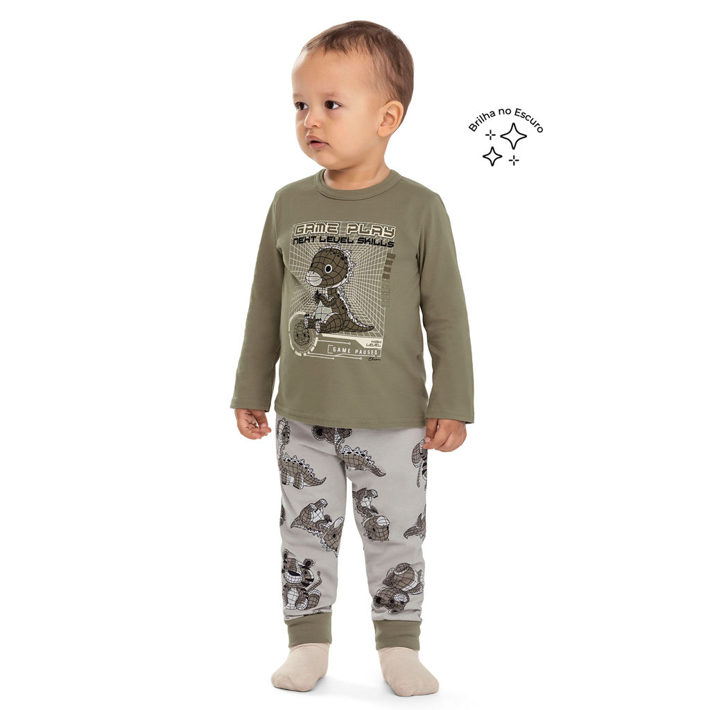 Pijama Longo Infantil Menino Dino Elian Verde | Shopee Brasil