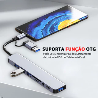 Adaptador Hub Usb-c 3.0 P2 Stereo Usb Sd 8 Em 1 Prata Prata