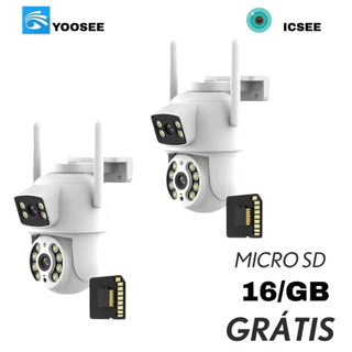 Kit2 Câmera De Segurança Lente Dupla IP66 Wi-Fi 360° Sensor Movimento Visão Noturna+MICROSD 16GB