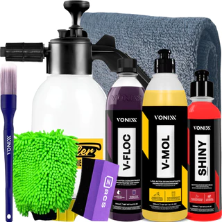 Kit Lavagem Completa Vonixx Pulverizador Snow Foam Espuma Shampoo V Floc V Mol Shiny Pneu Pretinho