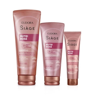 Combo Siàge Nutri Rosé: Shampoo 250ml + Condicionador 200ml + Leave-in 100ml em Oferta na Shopee