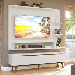 Rack com Painel para TV até 60 Polegadas 180 cm com Pés Branco/Rustic Reims Madesa em Oferta na Shopee