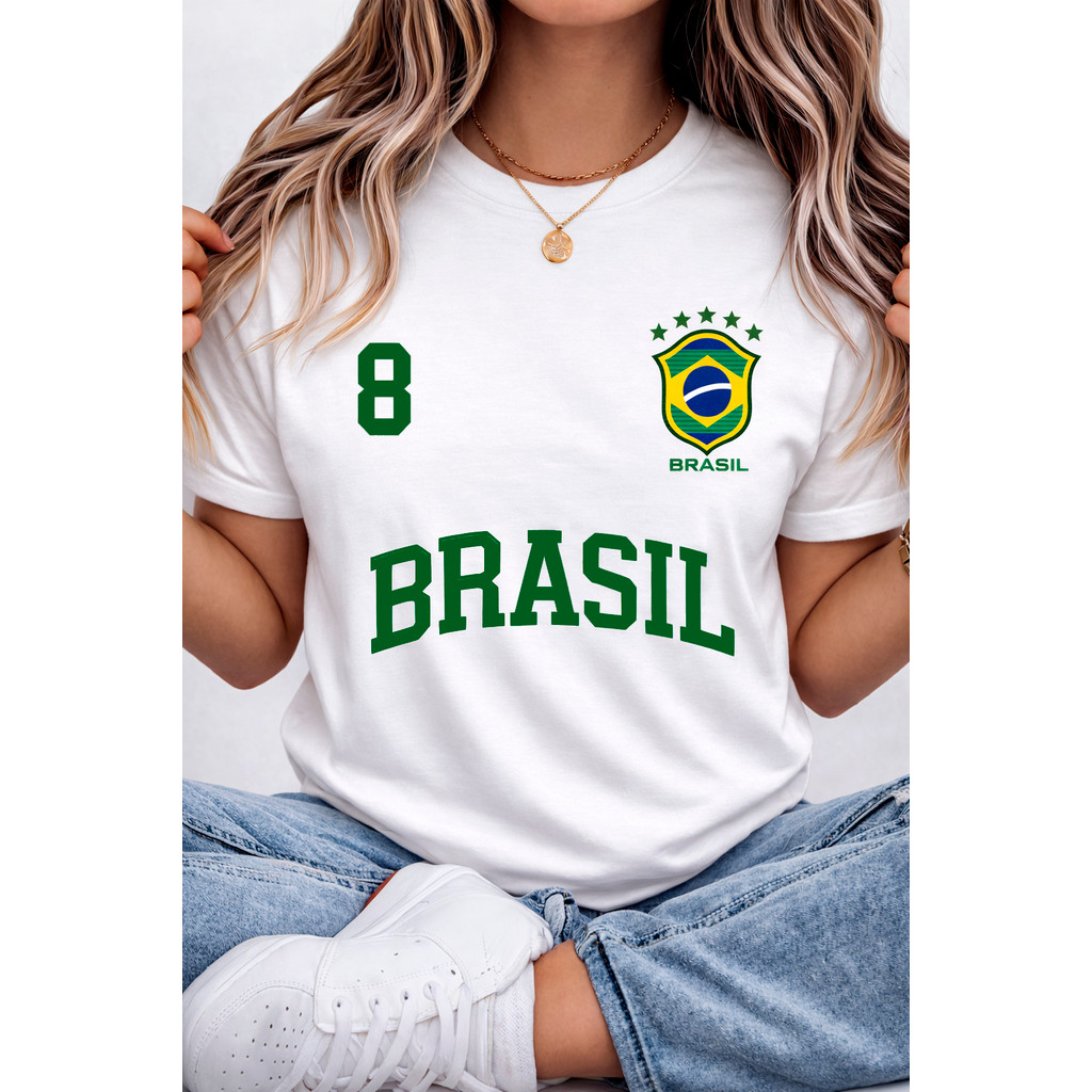 Camiseta Feminina Copa Seleção Brasileira Brasil Algodão Penteado Macio em Oferta na Shopee