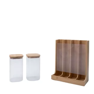 Kit com 2 Potes de Vidro com Tampa de Bambu 1,4l E Porta Cápsulas de Bambu - Oikos em Oferta na Shopee