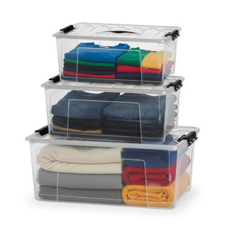 Kit 3 Caixas Organizadoras Plásticas Com Tampa 7,3L 12,4L 20L Transparente em Oferta na Shopee