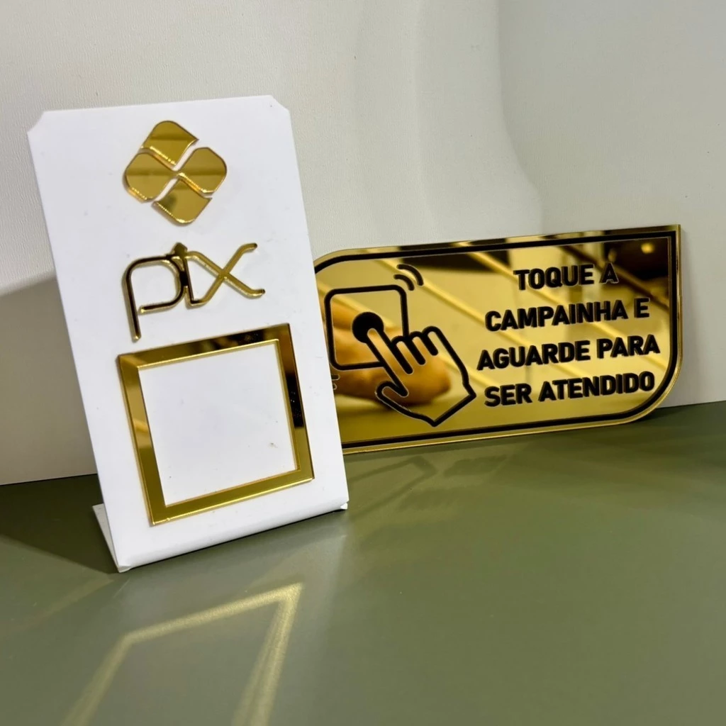 Kit Placa Pix Personalizada Qr Code + Placa Campainha Identificação Balcão Acrílico Espelhado - Imagem 3