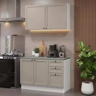 Armário de Cozinha Compacta 120 cm Branco/Crema Vik Madesa 01 em Oferta na Shopee