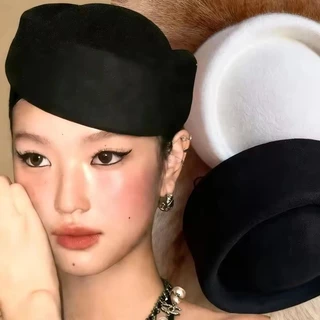 Mulheres Meninas Vintage Lã Feltro Boinas Elegante Moda Cor Sólida Côncavo Topo Chapéus Casamento Cocktail Festa Pillbox