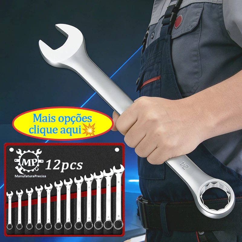 Kit Chave Combinada Boca Estrela Opções 8 12 14 Peças (8-24mm) Aço Cromado Profissional