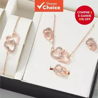 Conjunto De Acessórios 4pcs Jóias Com Colar De Coração Duplo De Luxo Estilo