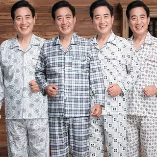 Pijamas masculinos primavera outono meia-idade idosos puro algodão de manga comprida masculino Plus Size pai de meia-ida em Oferta na Shopee