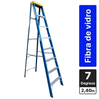 Escada tesoura simples em fibra de vidro 7 degraus + patamar 2,40 m- Premium em Oferta na Shopee