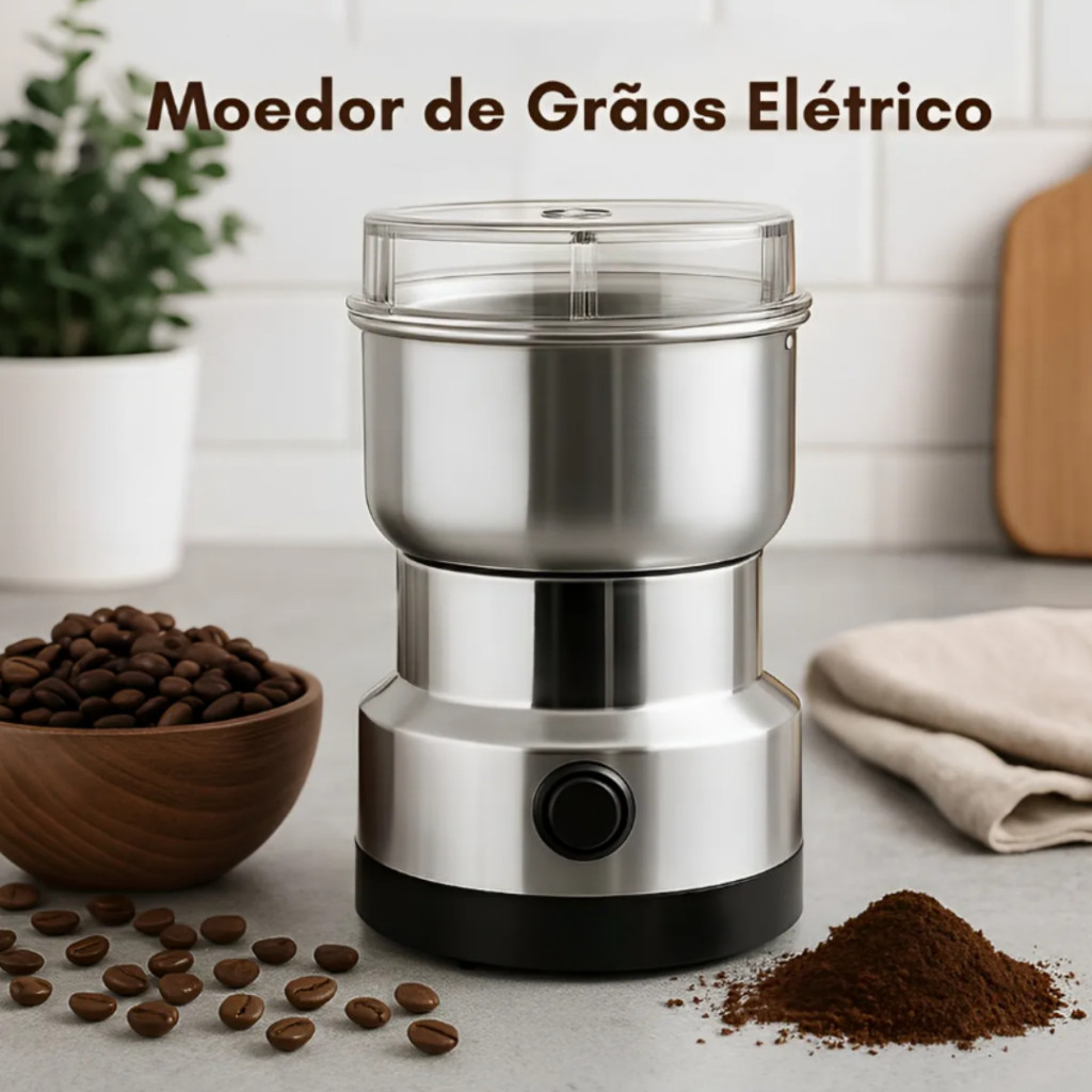 Moedor de Café Grãos Elétrico Aço Inox Compacto 110v 4 Lâmin