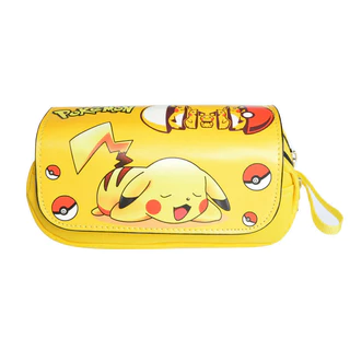 Estojo de Lápis de Anime Cartoon Pikachu para Estudantes do Ensino Fundamental, Bolsa de Papelaria de Três Camadas para 