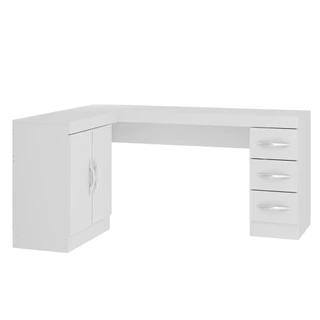 Escrivaninha Mesa em L Escritório Home Office 120/156x75 Cm com 2 Portas 3 Gavetas Branco
