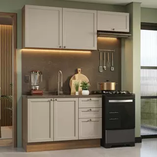 Armário de Cozinha Compacta 180 cm Rustic/Crema Vik Madesa 02 em Oferta na Shopee
