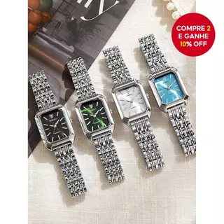Relógio Feminino Luxuoso Com Pulseira De Aço Prateado-De Pulso Quadrado Elegante De Quartzo Para Meninas em Oferta na Shopee