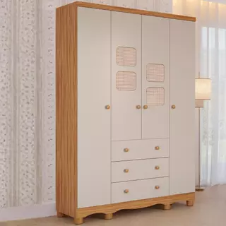 Guarda Roupa Infantil Telinha Off White 4 Portas 3 Gavetas 100% MDF em Oferta na Shopee