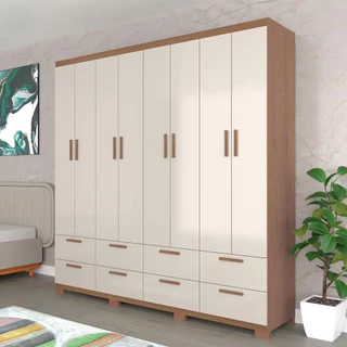 Guarda-Roupa Casal Coimbra 8 Portas 8 Gavetas Bartira em Oferta na Shopee