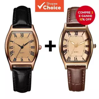 [Compre 1 Leve 1 Grátis] Estiloso Relógio Feminino | Pulseira de Couro Marrom Retrô Quartz Reloj em Oferta na Shopee