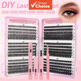 Kit DIY Mega Lash Clusters , Volume 30D-100D De Gama Completa , Completo Com Ligação , Vedação E Pinça em Oferta na Shopee