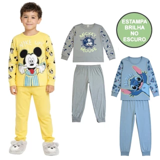 Conjunto Pijama Brilha no Escuro Personagens Manga Longa Menino Infantil Mickey Homem Aranha Inverno em Oferta na Shopee
