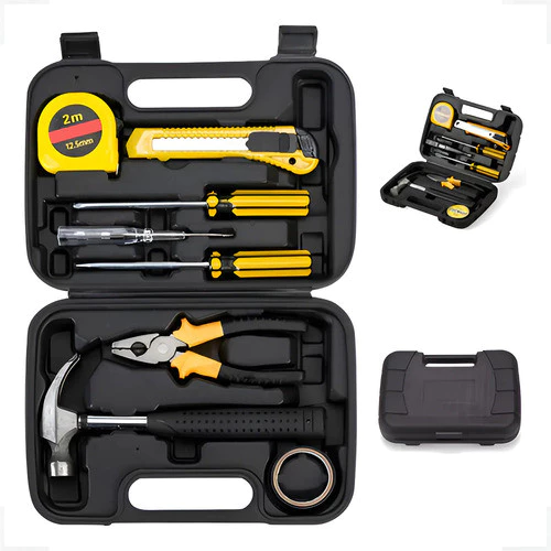 Kit Maleta De Ferramentas Com 8 Peças Martelo Alicate Chaves Preto