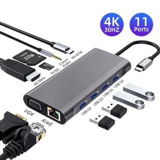 11 em 1 usb c hub tipo c para 4k hd  -compatível usb 3.0 adaptador multifuncional em Oferta na Shopee
