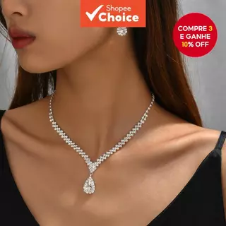 Conjunto De Joias De Noiva De Prata Para Mulheres , Colar De Casamento , Brincos , 2 Peças , Acessórios De Festa em Oferta na Shopee