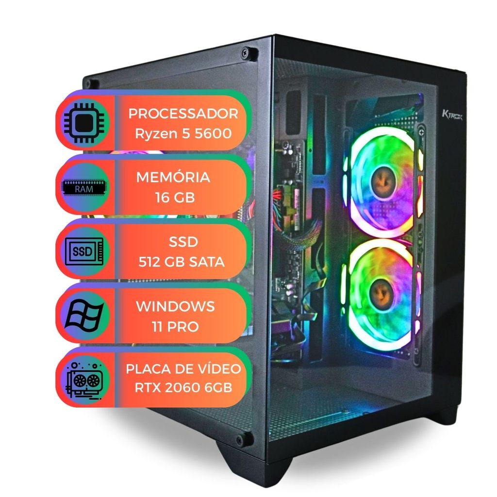 PC Gamer Ryzen5 5600 Placa de vídeo RTX2060 6GB Memória Ram 16GB