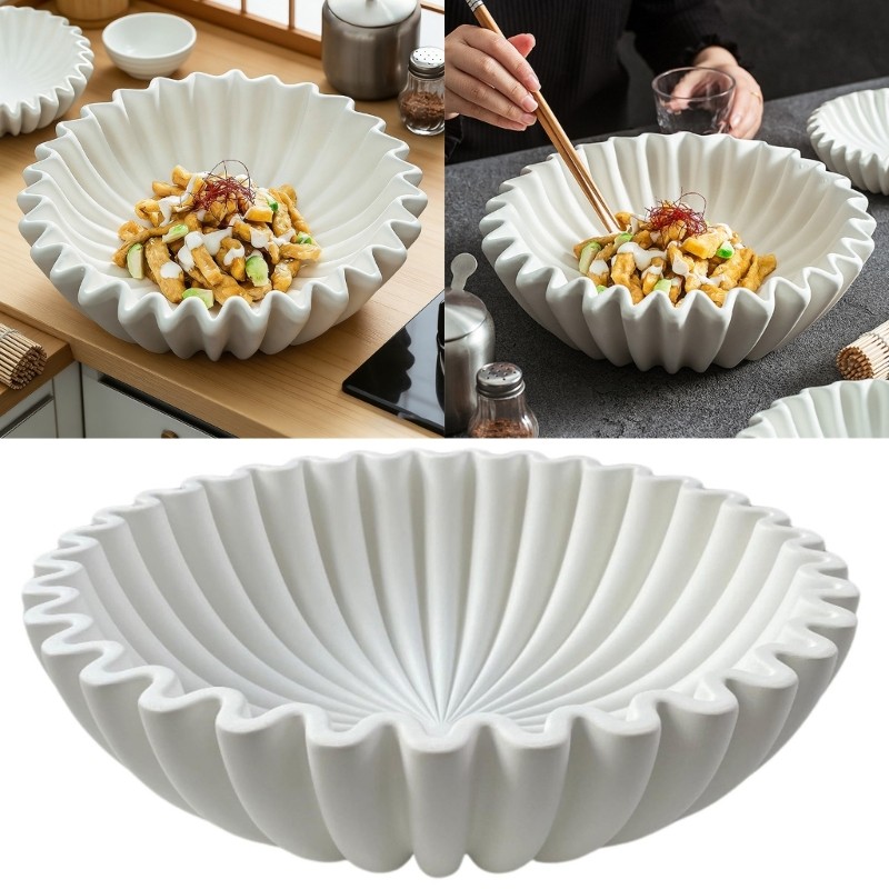 Uma Tigela Artesanal Com Babados , Vieiras , De Frutas , Anéis , Prato Decorativa