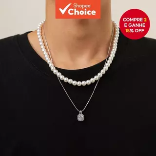 Colar De Contas De Pérola De Cristal Moderno – Gargantilha De Moda Masculina Com Pingente De Joia Para Presente em Oferta na Shopee