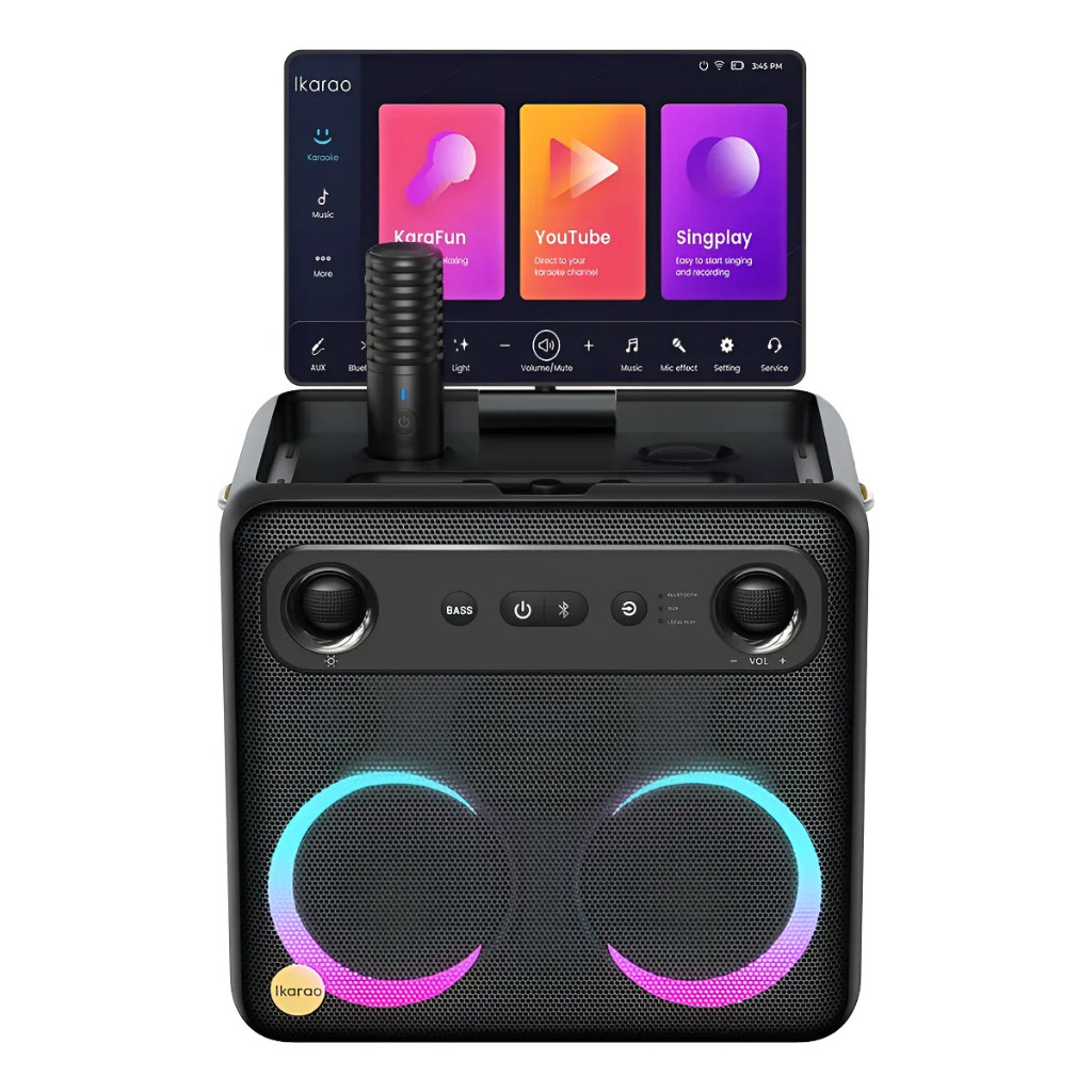 Caixa De Som Karaokê Joog X2 600w Tela 10,1 2 Mic Preto Preto 127