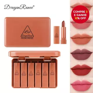 Conjunto de seis batons, caixa de conjunto fosco e delicado, fácil de colorir, não gruda no copo, à prova d'água e à em Oferta na Shopee