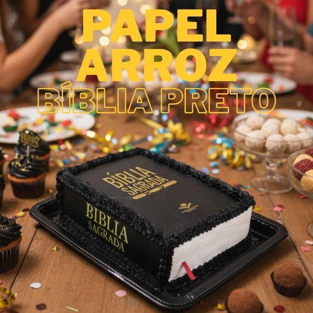 PAPEL DE ARROZ BIBLIA PRETO COM FAIXA LATERAL NOME COMESTIVE
