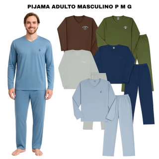 Kit 4 Pijamas Longo Adulto Masculino Basico Bordado Sortido P ao GG em Oferta na Shopee