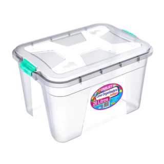 CAIXA ORGANIZADORA GRANDE TRANSPARENTE COM TAMPA E TRAVAS 20 LITROS em Oferta na Shopee