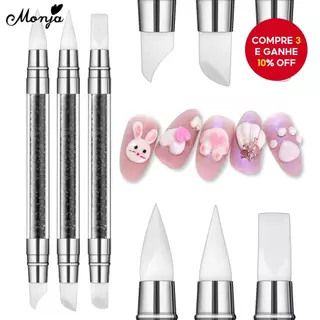 Pincel de Silicone Monja para Nail Art, Caneta 3D para Gel UV, Ferramentas de Manicure DIY com Pontas Duplas. em Oferta na Shopee