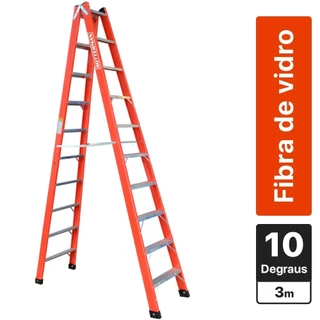 Escada tesoura dupla em fibra de vidro 10 degraus 3,0 m - Profissional Rotterman em Oferta na Shopee