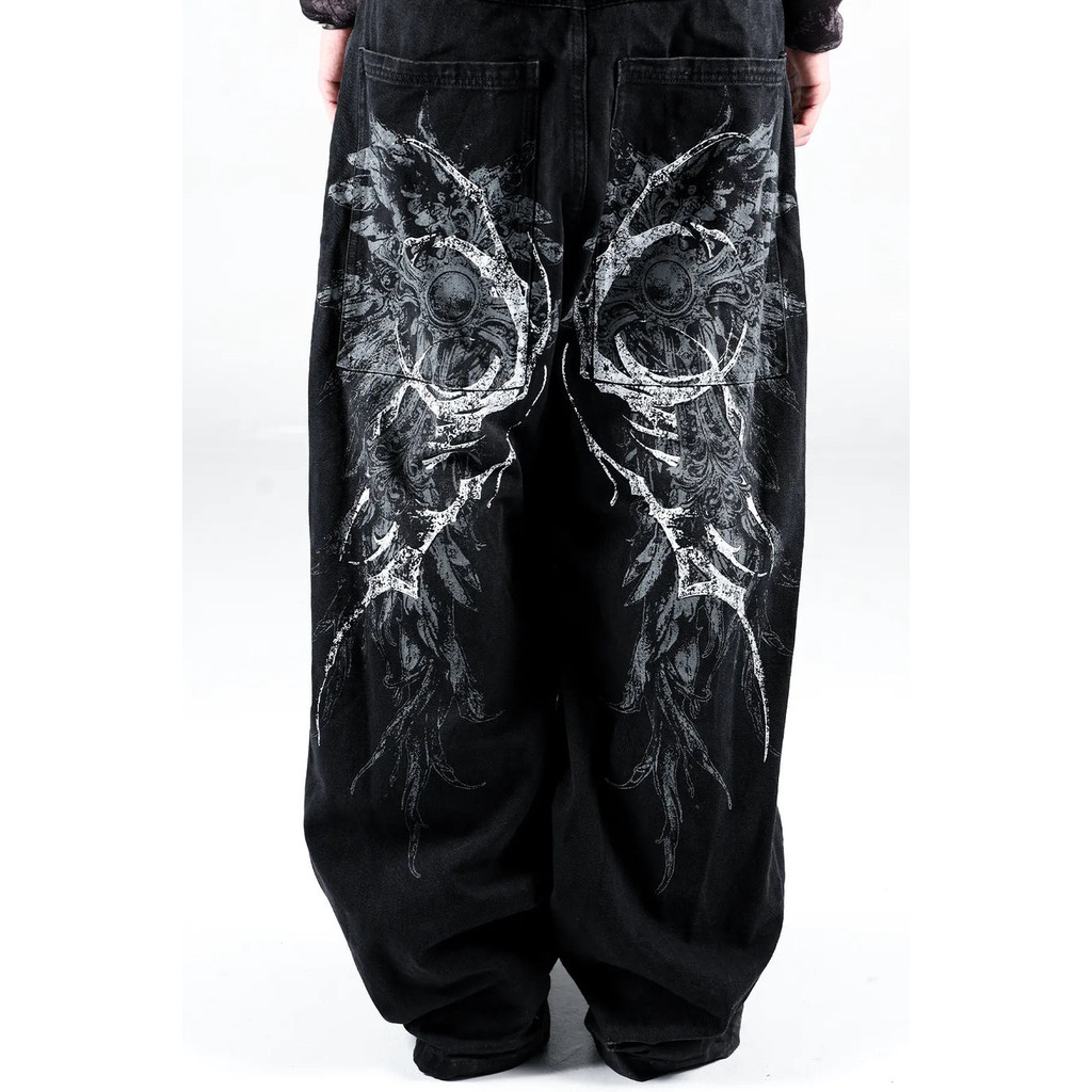 Y2K Baggy Jeans Punk Impressão Grande Bolso Masculino Casual Rock