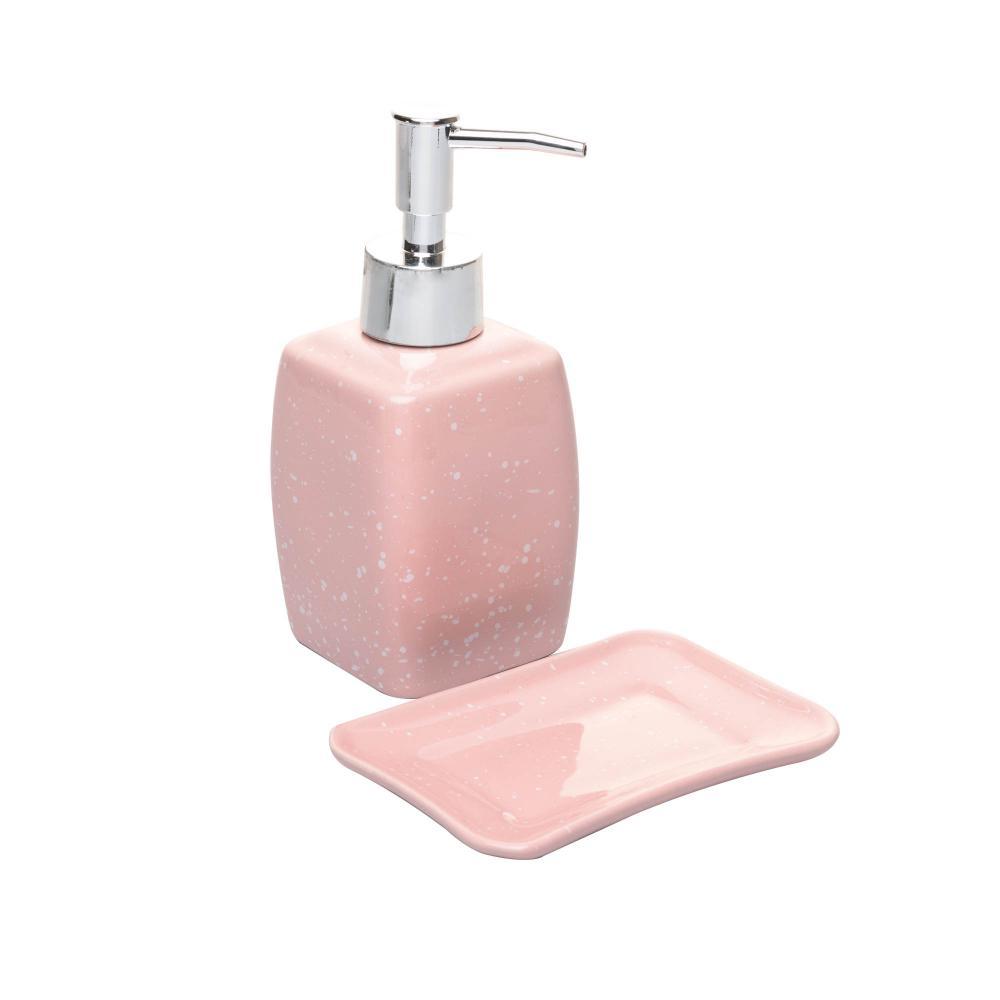 2 Peças para Banheiro Lyor Speck de Cerâmica Rosa
