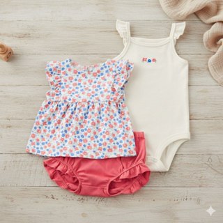 TRIO VERÃO CARTER'S ROSA FLORES em Oferta na Shopee