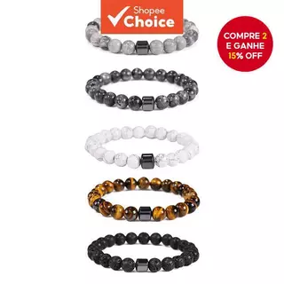Pulseira Minimalista Com Design De Nicho De 8 Mm , Branco , Turquesa , Preto , Ônix , Pedra De Lava E Mapa Para Homens em Oferta na Shopee