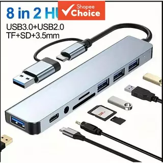 8 em 1 Estação de Acoplamento USB Tipo C com Adaptador de Áudio de 3,5 mm, Leitor de Cartão Micro SD, Conversor de em Oferta na Shopee