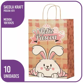 Sacola Kraft Feliz Páscoa (01) PP 18x10x25 - (10 Unidades) em Oferta na Shopee