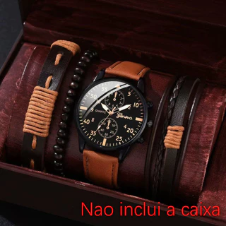 Relógio de Quartzo Casual Masculino - Pulseira PU Vintage com Bracelete Estiloso Uso Diário((NÃO ACOMPANHA CAIXA) )