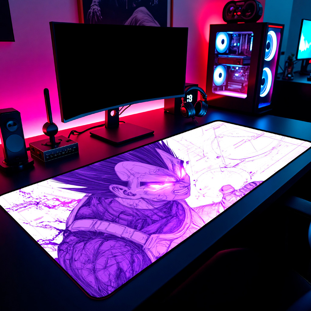 Mouse Pad Vegeta Ultra Ego Purple Gamer 65x30cm / 80x40cm / 90x50cm / 120x60cm Borda Costurada