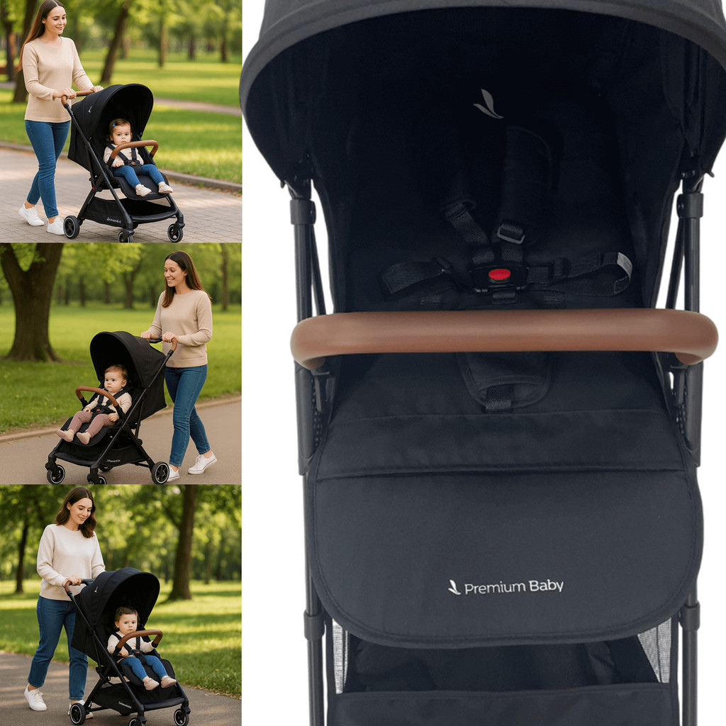 Carrinho de Bebê Premium Baby Zurich Black Couro Marrom | Shopee