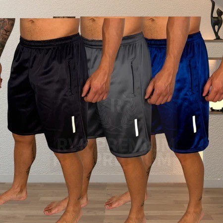 Kit 3 Shorts Bermuda Dry Fit Esportiva Treino Com Ziper no Bolso